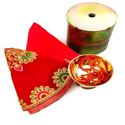 Navratri Akhand jyot with Cover and 2 Altar Cloth/chowki/Cover(Square&Circle) for Navratri/Durg by Tradebulka/Diwali puja/mandir/Home Decor