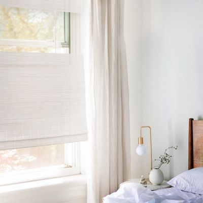 MOOD Custom Bamboo Shades | Modern | Top Down Bottom Up Cordless | Bamboo Roman Shades for Windows and Doors (Natural Woven) | Modern White Dough (Sheer) | 25.5" W x 60" H