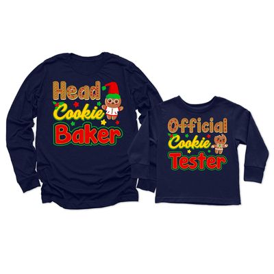 Head Cookie Baker Official Cookie Tester Christmas Women Long Sleeve Shirt Navy