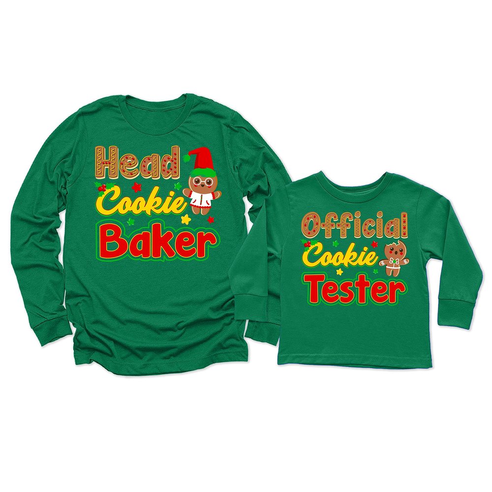 Head Cookie Baker Official Cookie Tester Christmas Youth Girl Long Sleeve Shirt Kelly