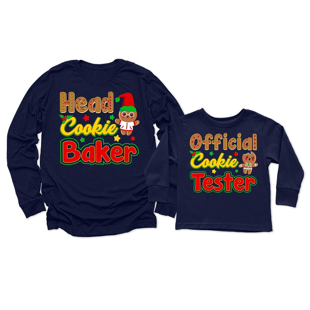 Head Cookie Baker Official Cookie Tester Christmas Women Long Sleeve Shirt Navy