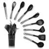 10-Piece Kitchen Cooking Utensils Set - Non-stick Heat Resistant Silicone Kitchen Gadgets Cookware Tools, Cooking Utensils Set with Holder, Pots & Pans Accessories - NutriChef NCUTL10GD (Silver/Black) view 1