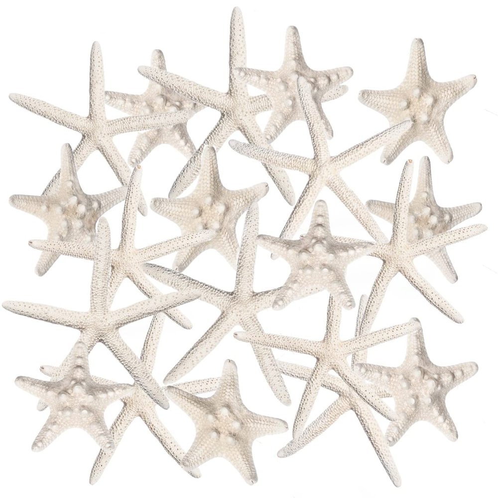 Nautical Crush Trading Starfish & Knoby Starfish Decor - (10) White Starfish 4-6" and (10) Knobby Starfish 2-3.5" - Beach Wedding Decor - Coastal Party Decorations - Seashell Decor