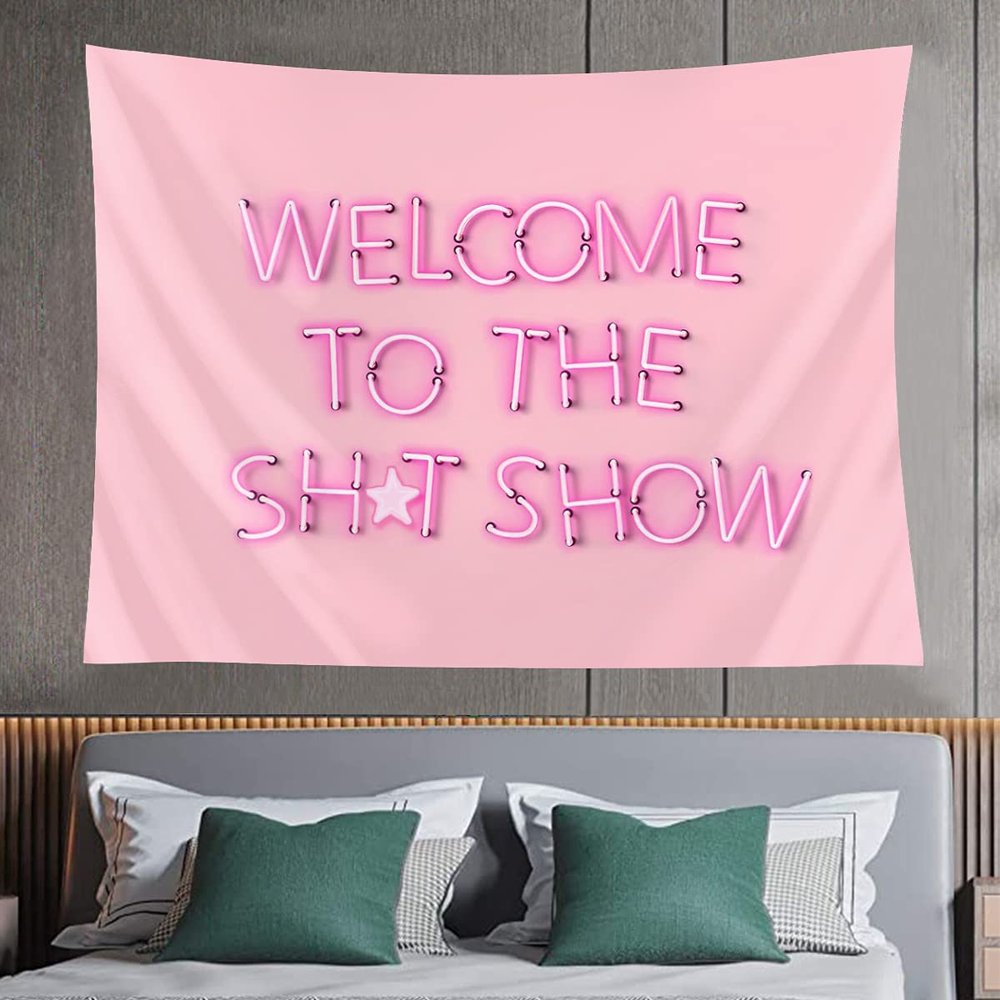 Demosayer Funny Tapestry for College Dorm Welcom To The Show Funny Tapestries for Bedroom Pink Wall Art Decor Poster 60"x40"