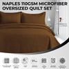 Tribeca Living Oversized Queen Quilt Set, Three-Piece Box Stitch Soft Bedding Set Includes One Quilt & Two Sham Pillowcases, Wrinkle Resistant Super Soft 110-GSM Microfiber Naples/Chocolate view 2
