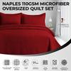 Tribeca Living Oversized Queen Quilt Set, Three-Piece Box Stitch Soft Bedding Set Includes One Quilt & Two Sham Pillowcases, Wrinkle Resistant Super Soft 110-GSM Microfiber Naples/Deep Red view 2
