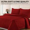 Tribeca Living Oversized Queen Quilt Set, Three-Piece Box Stitch Soft Bedding Set Includes One Quilt & Two Sham Pillowcases, Wrinkle Resistant Super Soft 110-GSM Microfiber Naples/Deep Red view 3