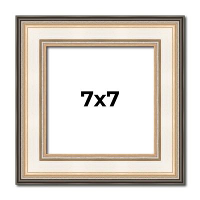 7x7 Frame Gold Silver Plein Aire 2" Inch Wide Moulding Solid Wood Picture Frame | Modena Collection | Complete with UV Acrylic Plexiglass, Foam Board Backing & Hanging Hardware