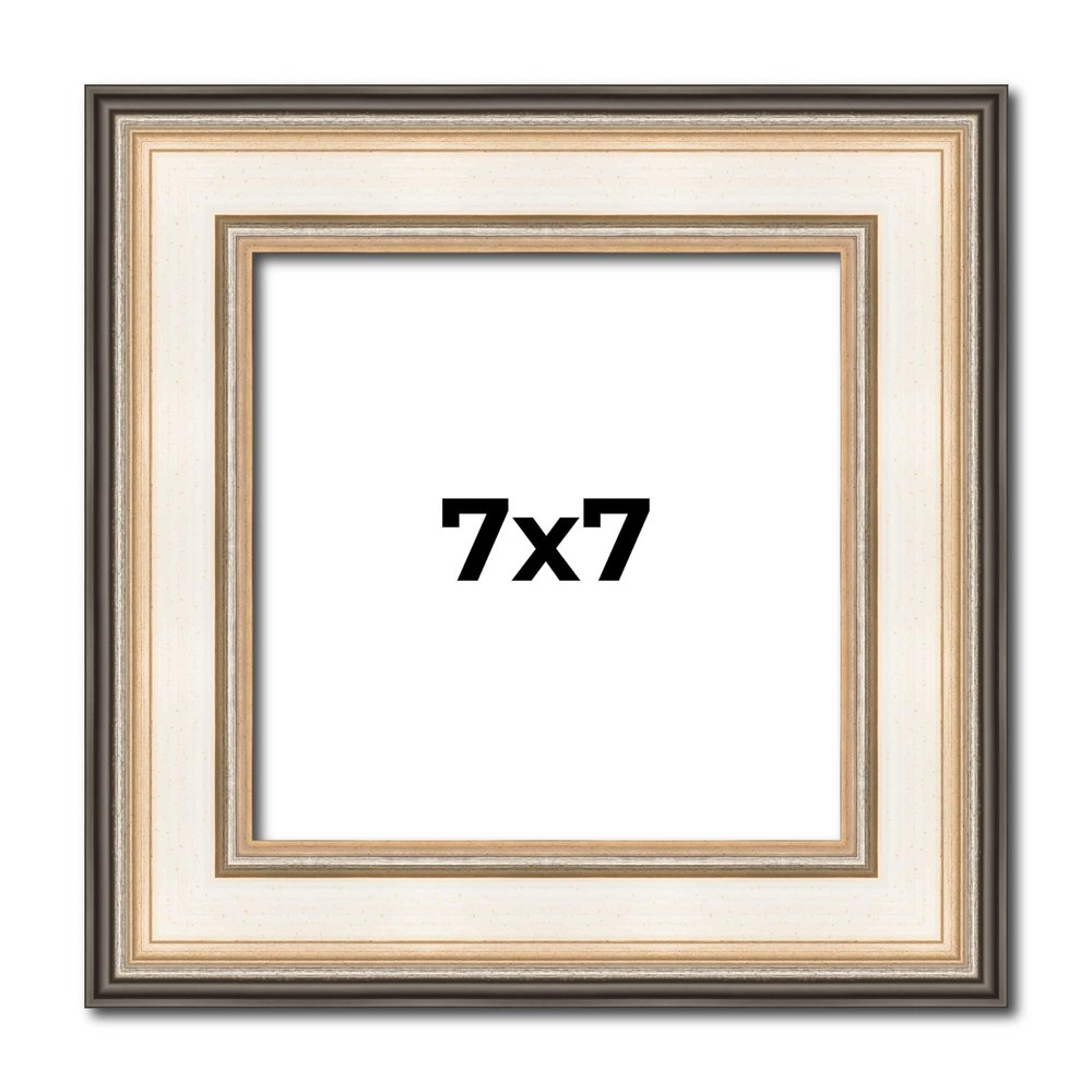 7x7 Frame Gold Silver Plein Aire 2" Inch Wide Moulding Solid Wood Picture Frame | Modena Collection | Complete with UV Acrylic Plexiglass, Foam Board Backing & Hanging Hardware