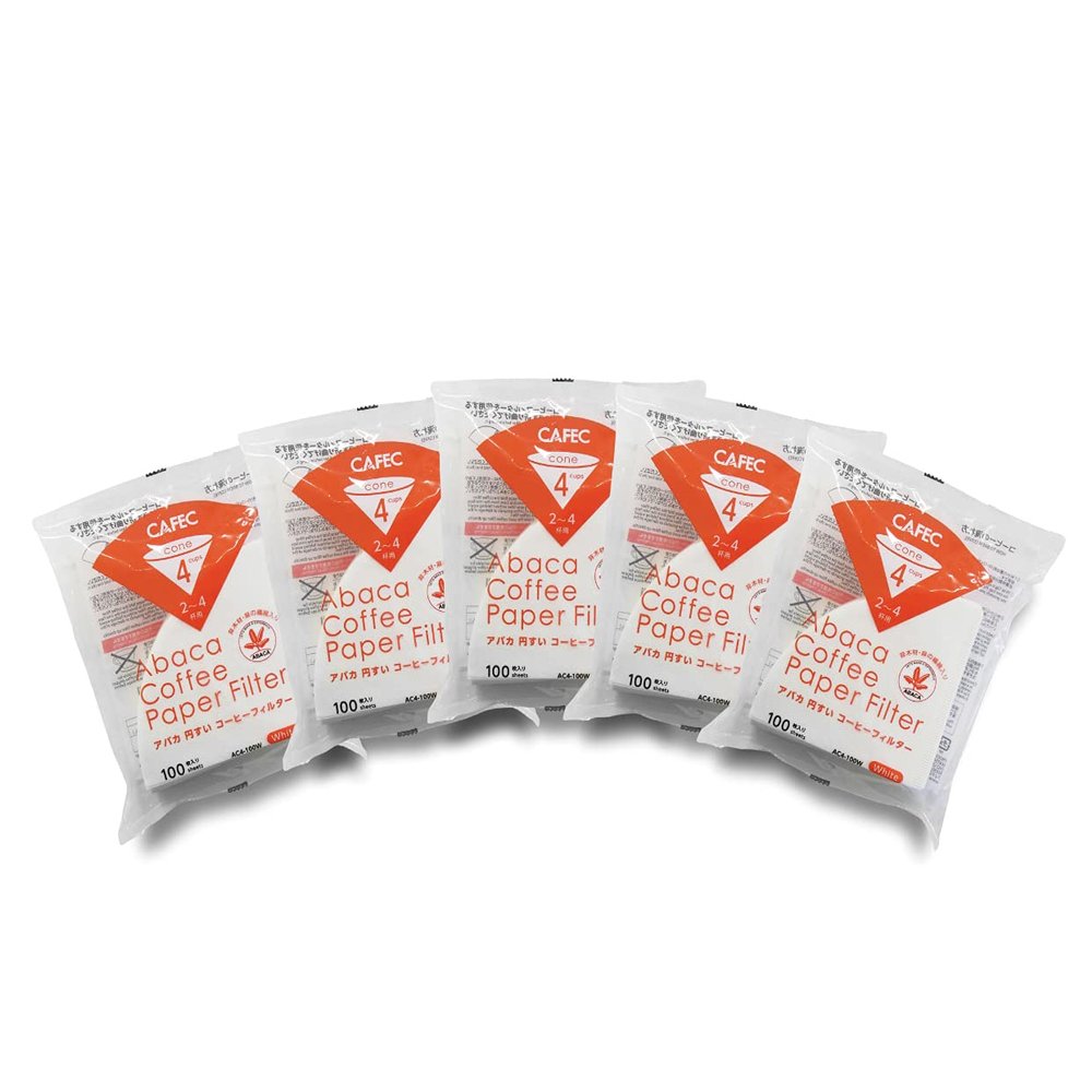 5 Packs of CAFEC 100-Pack Cone-shaped V60 02 Style Universal 1 to 4 Cup Disposable Pour-Over Drip Coffee Paper Filter made of Eco-Friendly Refined Virgin Pulp (White) AC4-100W
