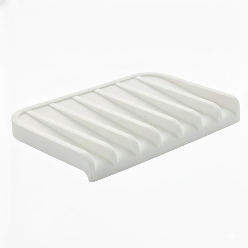 Effilogic Silicone Sponge Holder  Self-Draining Kitchen Sink Organizer, Quick Dry Mat and Counter Protector  Dishwashing Accessories for Sponges, Brushes, and Soap - Medium White
