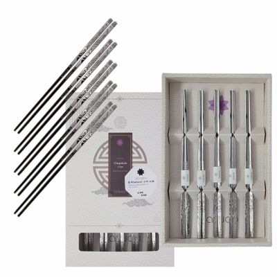 BALWOO Chopsticks [Made in Korea][5 Sets] 430 Premium Stainless Steel Chopsticks, Mukbang Kitchen Utensil, Cutlery Silverware Stainless Tableware (Crane)