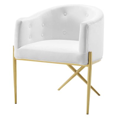 America Luxury - Chairs Tufted Side Dining Chair, Velvet, Metal, White, Modern Contemporary, Bistro Restaurant Hospitality