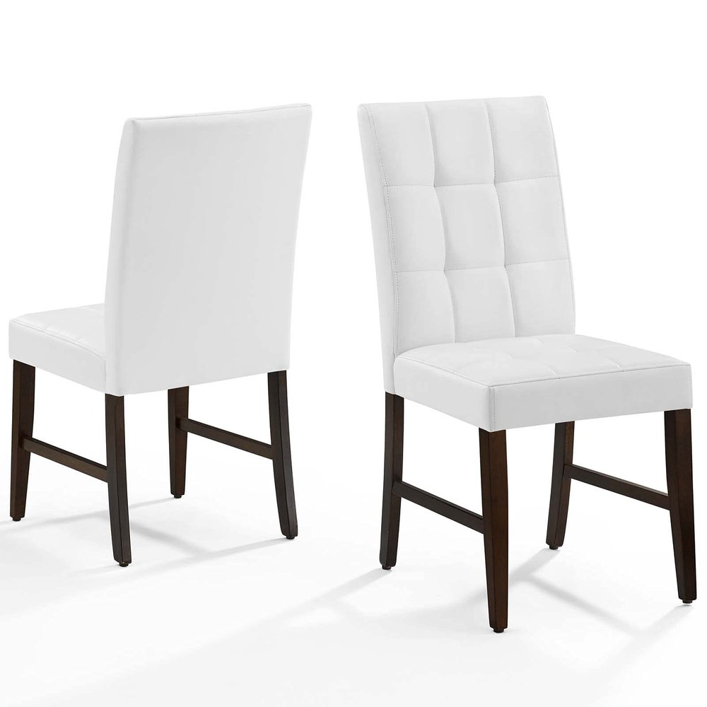America Luxury - Chairs Tufted Side Dining Chair, Set of 2, Faux Leather, Wood, White, Modern, Cafe Bistro Restaurant