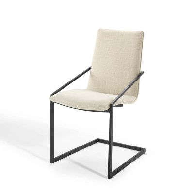 America Luxury - Chairs Side Dining Chair, Fabric, Metal, Black Beige, Modern Contemporary, Bistro Restaurant Hospitality