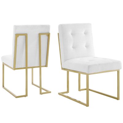 America Luxury - Chairs Side Dining Chair, Set of 2, Fabric, Metal, Gold White, Modern Contemporary, Cafe Bistro Hospitality