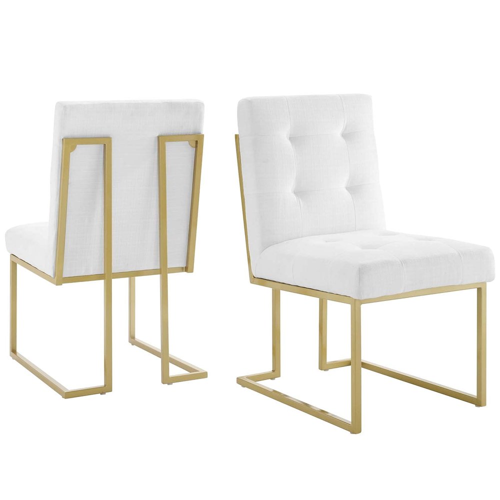 America Luxury - Chairs Side Dining Chair, Set of 2, Fabric, Metal, Gold White, Modern Contemporary, Cafe Bistro Hospitality