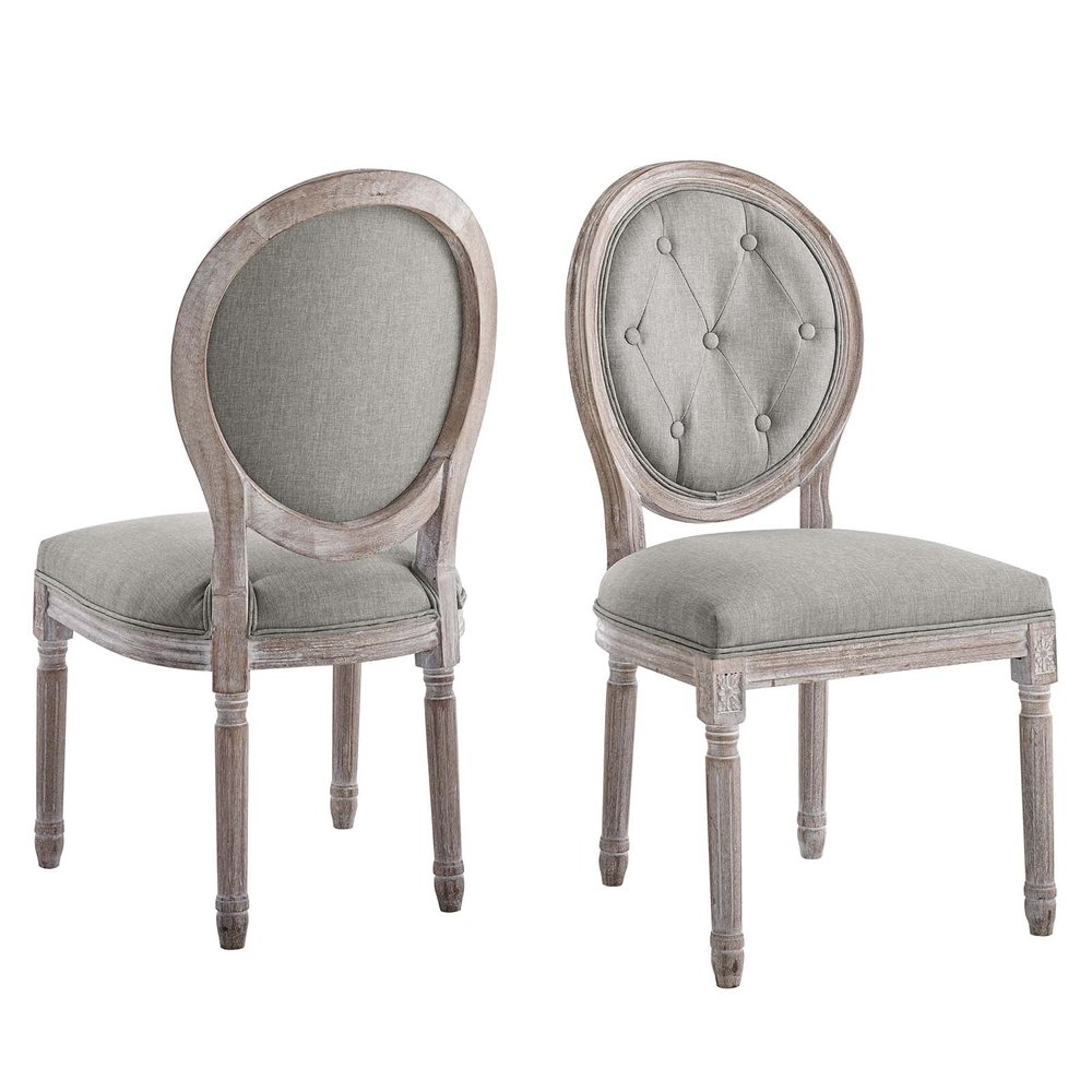 America Luxury - Chairs French Vintage Side Dining Chair, Set of 2, Fabric, Wood, Grey Gray, Modern, Cafe Bistro Restaurant
