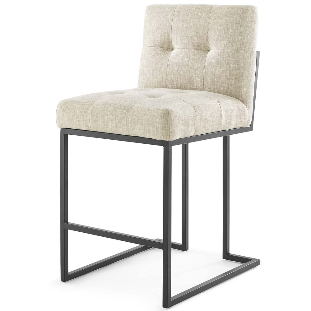 America Luxury - Stools Counter Stool Chair, Metal, Black Beige, Modern, Bar Pub Cafe Bistro Hotel Restaurant Hospitality