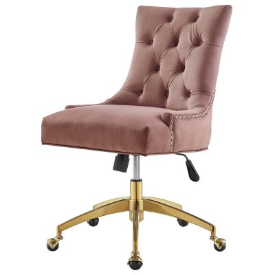 America Luxury - Chairs Computer Work Desk Tufted Chair, Velvet, Gold Pink, Modern Contemporary, Home Business Office