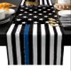 Thin Blue Line Table Runners Burlap-Cotton Runner 120 Inche Long, American USA Flag Enforcement Farmhouse Table Runners, Blue Stripes Outdoor Dining Tablecloths Decor for Party/Wedding 13x120 view 1