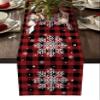Christmas White Snowflake Table Runners Burlap-Cotton Runner 90 Inche Long, Red and Black Buffalo Plaid Farmhouse Holiday Table Runners, Outdoor Dining Tablecloths Decor for Party/Wedding 13x90 view 1