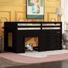 Twin Loft Beds with Storage Drawers Low Loft Bed Frame with Cabinet and Bedside Tray Wood Farmhouse Loft Bed for Kids Girls Boys Teens, Espresso view 1