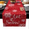 Christmas Red Table Runners Burlap-Cotton Runner 108 Inche Long, Let-it-snow Snowflake Durable Farmhouse Xmas Table Runners, Outdoor Dining Tablecloths Decor for Baby Shower/Party/Wedding 13x108 view 1