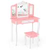 Costzon Kids Vanity Set with Mirror, 2 in 1 Princess Makeup Dressing Table w/Detachable Top, Girls Vanity with Tri-Fold Mirror, Drawer & Stool, Vanity Table & Chair Set for Little Girls, Pink view 1