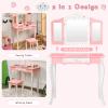 Costzon Kids Vanity Set with Mirror, 2 in 1 Princess Makeup Dressing Table w/Detachable Top, Girls Vanity with Tri-Fold Mirror, Drawer & Stool, Vanity Table & Chair Set for Little Girls, Pink view 2