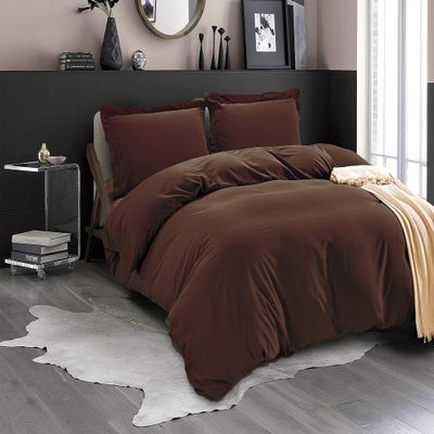 100% Cotton 800 TC 1 Piece Duvet Cover With Button Closure & Corner Ties And 2 Pillowcase, Cooling Comforter Cover Set, Soft Sateen Weave King/California King Size Chocolate 3 PCs Duvet Cover Set