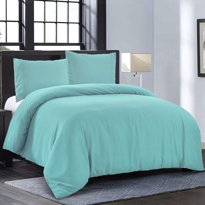 100% Cotton 800 TC 1 Piece Duvet Cover With Button Closure & Corner Ties And 2 Pillowcase, Cooling Comforter Cover Set, Soft Sateen Weave King/California King Size Aqua 3 PCs Duvet Cover Set