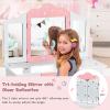 Costzon Kids Vanity Set with Mirror, 2 in 1 Princess Makeup Dressing Table w/Detachable Top, Toddler Girls Vanity with Tri-Fold Mirror, Drawer & Stool, Vanity Set for Little Girls, White view 3