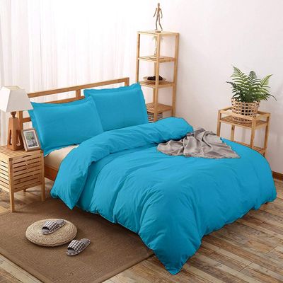 100% Cotton 800 TC 1 Piece Duvet Cover With Button Closure & Corner Ties And 2 Pillowcase, Cooling Comforter Cover Set, Soft Sateen Weave King/California King Size Turquoise 3 PCs Duvet Cover Set