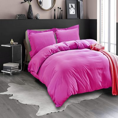 100% Cotton 4 Piece Zipper Closure Duvet Set 12" Deep Pocket, 800 Thread Count Cooling Comforter Cover Set, Soft Sateen Weave Full Size Hot Pink Duvet Cover Set