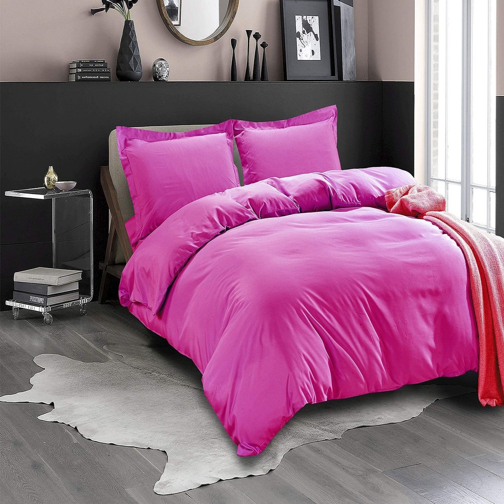 100% Cotton 4 Piece Zipper Closure Duvet Set 12" Deep Pocket, 800 Thread Count Cooling Comforter Cover Set, Soft Sateen Weave Full Size Hot Pink Duvet Cover Set