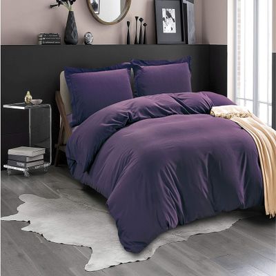 100% Cotton 4 Piece Zipper Closure Duvet Set 12" Deep Pocket, 800 Thread Count Cooling Comforter Cover Set, Soft Sateen Weave California King Size Purple Duvet Cover Set