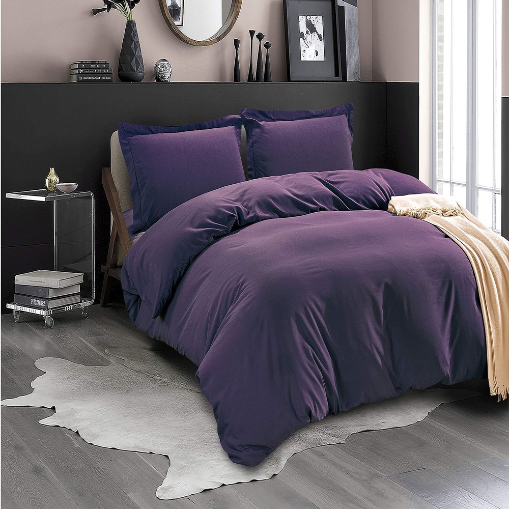 100% Cotton 4 Piece Zipper Closure Duvet Set 12" Deep Pocket, 800 Thread Count Cooling Comforter Cover Set, Soft Sateen Weave California King Size Purple Duvet Cover Set