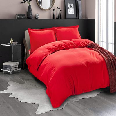 100% Cotton 4 Piece Zipper Closure Duvet Set 12" Deep Pocket, 800 Thread Count Cooling Comforter Cover Set, Soft Sateen Weave Full Size Red Duvet Cover Set