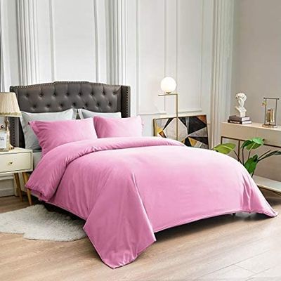 100% Cotton 4 Piece Zipper Closure Duvet Set 12" Deep Pocket, 800 Thread Count Cooling Comforter Cover Set, Soft Sateen Weave California King Size Pink Duvet Cover Set