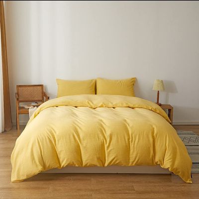100% Cotton 4 Piece Zipper Closure Duvet Set 12" Deep Pocket, 800 Thread Count Cooling Comforter Cover Set, Soft Sateen Weave Full Size Gold Duvet Cover Set