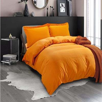 100% Cotton 4 Piece Zipper Closure Duvet Set 12" Deep Pocket, 800 Thread Count Cooling Comforter Cover Set, Soft Sateen Weave California King Size Orange Duvet Cover Set