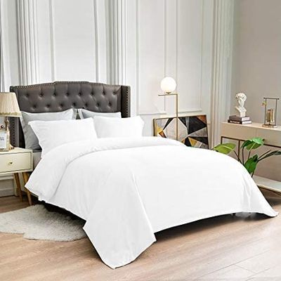 100% Cotton 4 Piece Zipper Closure Duvet Set 12" Deep Pocket, 800 Thread Count Cooling Comforter Cover Set, Soft Sateen Weave California King Size White Duvet Cover Set