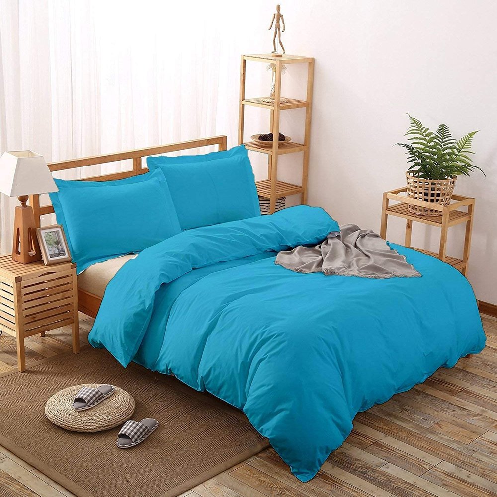 100% Cotton 4 Piece Zipper Closure Duvet Set 12" Deep Pocket, 800 Thread Count Cooling Comforter Cover Set, Soft Sateen Weave Full Size Turquoise Duvet Cover Set