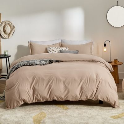 100% Cotton 4 Piece Zipper Closure Duvet Set 12" Deep Pocket, 800 Thread Count Cooling Comforter Cover Set, Soft Sateen Weave Queen Size Taupe Duvet Cover Set