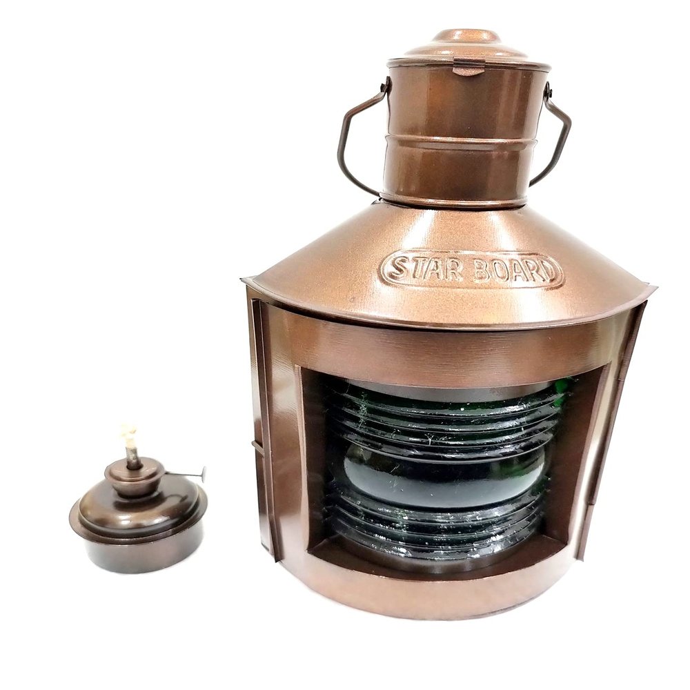 Vimal Nautical 2 Piece Brown Antique Dimensions 12 inch Brass Boat or Ship Oil Lamp Lantern for Starboard Glass Height: 12 inches Width: 6 inches Depth: 4.75 inches Approx.