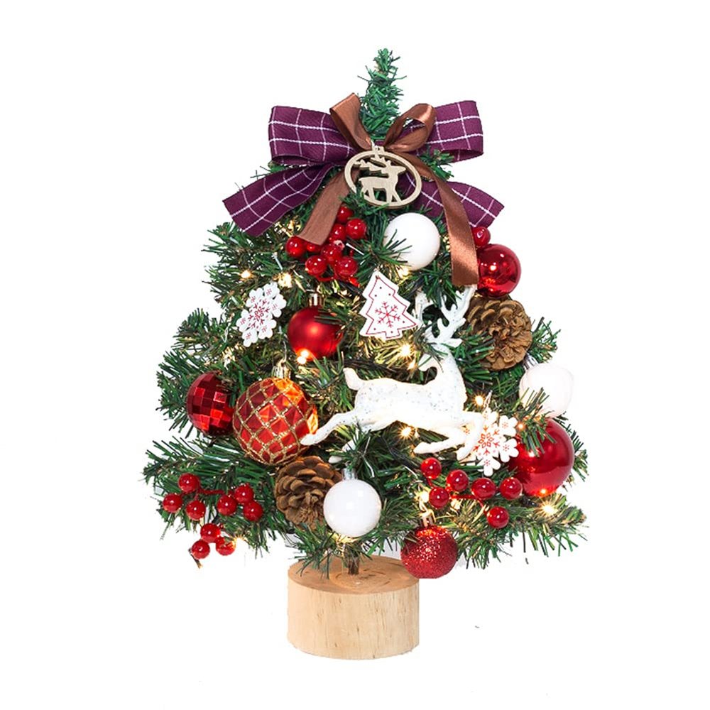 JANXLE Table Top Christmas Tree, Artificial Christmas Trees Small Home Office Shop Desktop Decoration Xmas Tree with LED String Lights & Ornaments