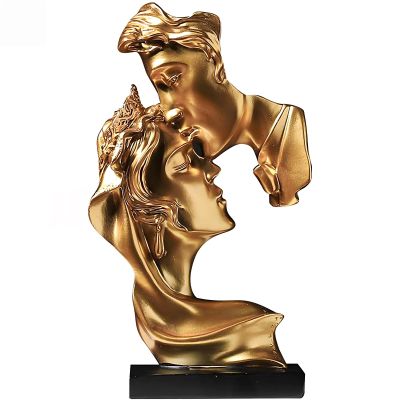 ZKSYLSM Abstract Love Couple Sculpture - Romantic Resin Statue in Gold for Modern Home Decor, Wedding