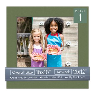 CountryArtHouse Dill Acid Free 16x16 Picture Frame Mats with White Core Bevel Cut for 12x12 Pictures - Fits 16x16 Frame - One Mat - with Bag & Backing