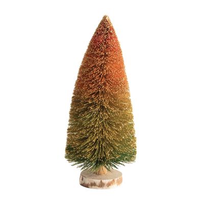Creative Co-Op Sisal Bottle Brush Tree with Wood Base, Multi Color Ombre